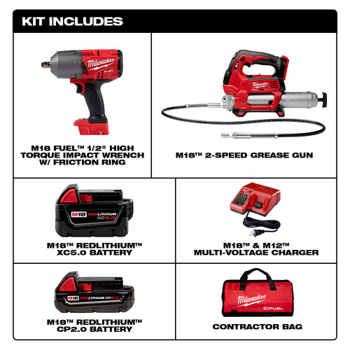 Milwaukee 2767 22gg M18 Fuel 1 2 In High Torque Impact Wrench Kit With Friction Ring And Free Grease Gun Cpo Milwaukee